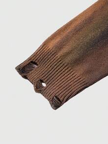 ROMWE MEN Street Life 男士字母图案圆领宽松毛衣，秋冬款 - 黑色 - 查看 4