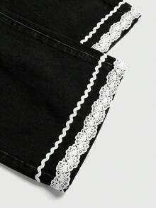 SHEIN Explorewe Tween Girls' Black Jeans With Lace Bow, New Style For Spring And Summer, Suitable For Playing, Versatile And Casual - Black - View 4