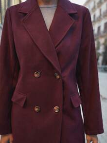 Maija Manteau long bordeaux pour femmes, coupe ample, chaud et doux, style business décontracté pour le bureau, élégant discret, veste urbaine moderne pour le trajet quotidien et le streetwear d'automne/hiver - Rouge foncé - Voir 12