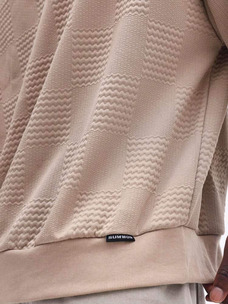 Beige Textured Waffle Knit Hoodie With Drawstring