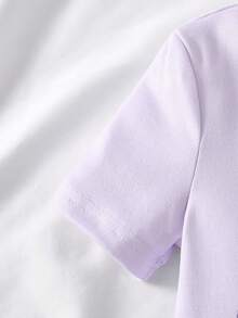 Young Girl' Delicate Purple Rabbit Pattern Short Sleeve Pajama Set - Mauve Purple - View 4