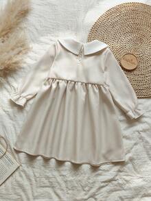 Vintaside Kids 1pc White Butterfly Collar Brown & White Striped Long Sleeve Dress, Young Girls - Multicolor - View 2