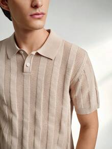 RONVEXI Camiseta de punto de manga corta con media cremallera, de unicolor y versátil, para hombre