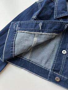 Elamini Fashionable Casual Super Short Denim Jacket, Versatile - Dark Wash - View 5