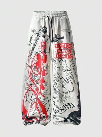 Street Life Herren Jogginghose im dunklen Stil! Flammen-Muster + weiter Beinschnitt, für einen rebellischen Modestil