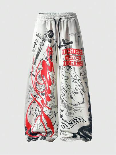 Street Life Herren Jogginghose im dunklen Stil! Flammen-Muster + weiter Beinschnitt, für einen rebellischen Modestil