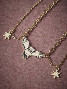 HARRY POTTER X SHEIN Dây chuyền mặt dây chuyền Hedwig, thời trang & đa năng, phiên bản giới hạn mùa đông - Vàng - Xem 3