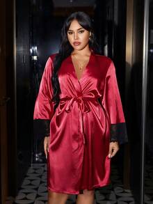 SilkySpell Bata de encaje roja de talla grande - Rojo - Ver 3