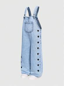 SHEIN ChillGRL 女童花卉、爱心、彩虹涂鸦印花休闲舒适柔软牛仔连体裤