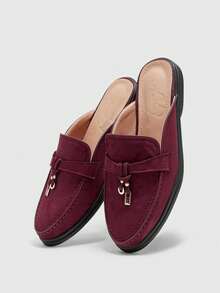 CUCCOO BIZCHIC 女士平底拖鞋，休闲简约纯色闭趾拖鞋 - 酒紅色 - 查看 5