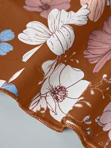 Breezaya 女士休闲中长连衣裙，撞色印花图案 - 棕色 - 查看 4