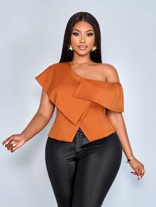 SOLERSUN Áo kiểu nữ cỡ lớn mùa xuân hè thanh lịch, sang trọng, kiểu dáng công sở, thường ngày, trễ vai, bất đối xứng, cài một hàng khuy, thích hợp mặc hàng ngày, dự lễ hội âm nhạc, đi nghỉ mát, mua sắm và hẹn hò, đi làm, đi dạo phố thời trang. - Rỉ Nâu - Xem 5