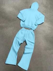 STEELVANCE Bộ 2 quần nỉ và áo hoodie in khẩu hiệu Chicago dành cho nam, trang phục mùa thu - Màu xanh nhạt - Xem 3