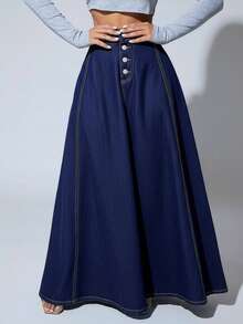 SHEIN SXY Women's Fashionable Casual Long Denim Skirt - Dark Wash - View 4