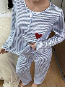 Dream Adore Ensemble de pyjama femme casual à manches longues avec boutons et imprimé rayé