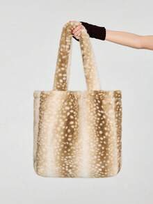 ROMWE Fairycore 1 Túi đeo vai cỡ lớn bằng vải nhung hươu chất lượng cao dành cho nữ kèm nơ - màu nâu - Xem 4