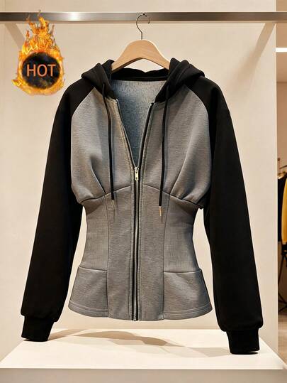 Franclia 女式春秋拉链连帽夹克、长袖开衫