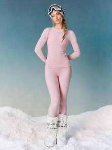 GLOWMODE 滑雪系列保暖透气尼龙羊毛混纺吸汗除臭长袖滑雪打底衫，秋冬户外滑雪服 - 粉色 - 查看 6