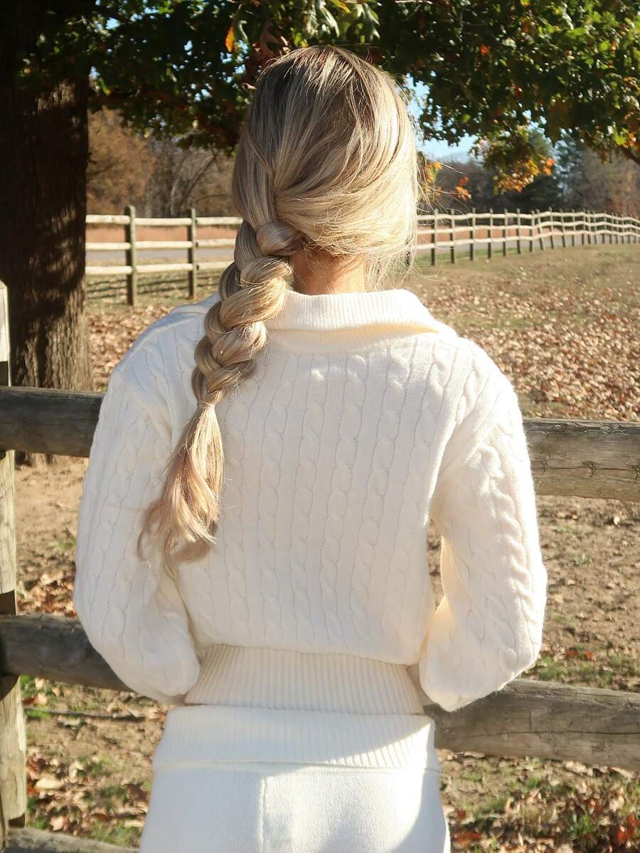 Sydney Algeri New Arrival Casual Loose Half-Zip Sweater For Women, Autumn - White - View 1
