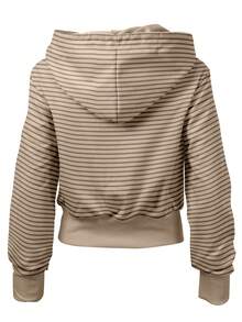 INAWLY 女士条纹插肩长袖短款休闲卫衣，带抽绳 - 彩色 - 查看 2