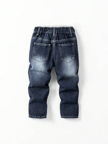 Young Boys Denim Jeans, New Arrival For All Seasons, Medium Blue Washed Denim, Casual & School Style, 3D Cat Whiskers & Faded Details, Slim Straight Fit, Comfortable Cotton Denim, Suitable For Daily Wear, School And Commute Streetwear Jeans Jeans For Boys - Blue - View 2