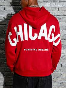 Manfinity Roghcode Men's Letter Print Casual Loose Fit Hoodie Sweatshirt Streetwear Hoodie Red Hoodie Hoodie Red Boxing Chicago Hoodie - Red - View 5