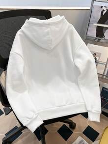 Manfinity Joysei Men's Letter Print Loose Fit Hoodie, Versatile Thick Long Sleeve Sweatshirt For Autumn/Winter - White - View 3