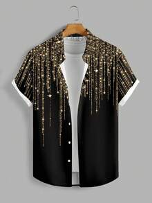 Manfinity AFTRDRK Men's Graphic Print Front Button Casual Fashion Short Sleeve Shirt - Gold - View 7