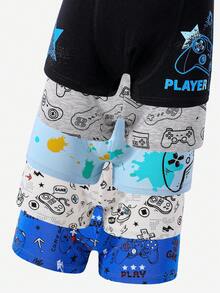 小男孩遊戲機內褲 5 件組，夏季純棉遊戲控制器圖案 淺藍色白色科技風內褲 鬆緊腰 - 彩色 - 查看 3