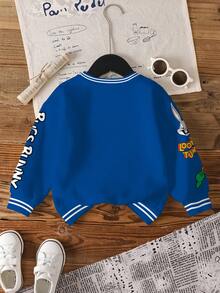 LOONEY TUNES X SHEIN Young Boy Casual Letter & Rabbit Print Patchwork Striped Trim Crew Neck Sweatshirt, Autumn - White - View 2