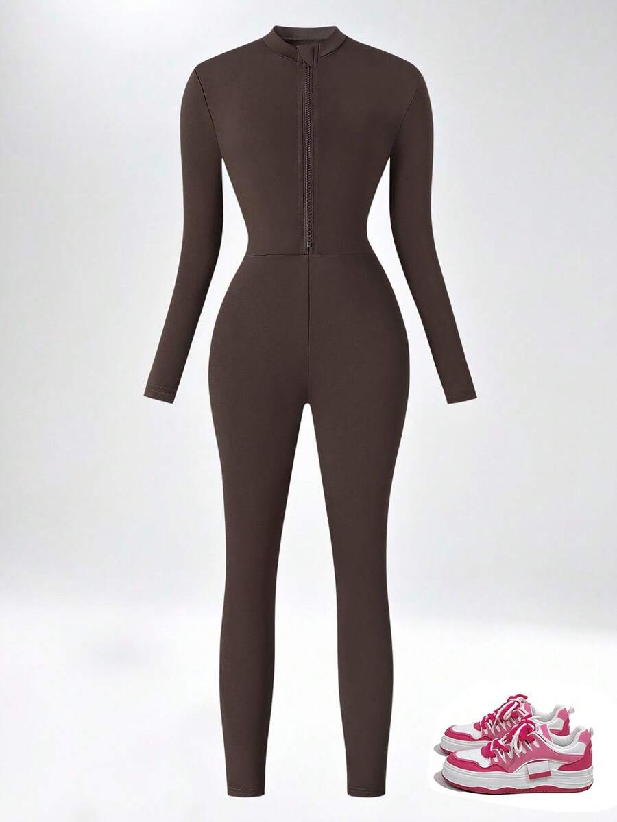 Sparklyn Tween Girls Warm Street-Style Skinny Jumpsuit, Autumn/Winter - Brown - View 1