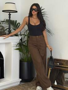 Ronhire High Waisted Straight-Leg Pants - Brown - View 1