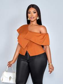 SOLERSUN Áo kiểu nữ cỡ lớn mùa xuân hè thanh lịch, sang trọng, kiểu dáng công sở, thường ngày, trễ vai, bất đối xứng, cài một hàng khuy, thích hợp mặc hàng ngày, dự lễ hội âm nhạc, đi nghỉ mát, mua sắm và hẹn hò, đi làm, đi dạo phố thời trang. - Rỉ Nâu - Xem 2