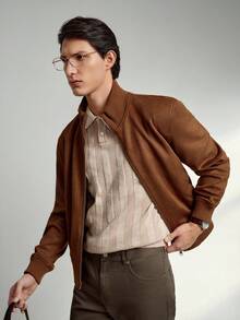 RONVEXI Camiseta de punto de manga corta con media cremallera, de unicolor y versátil, para hombre