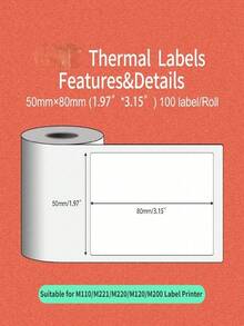 3张/6张热敏标签，30x20mm/40x30mm/50x80mm自粘通用标签带，兼容M110/M221/M220/M120/M200标签打印机，可替换标准覆膜办公标签。 - 白色 - 查看 6