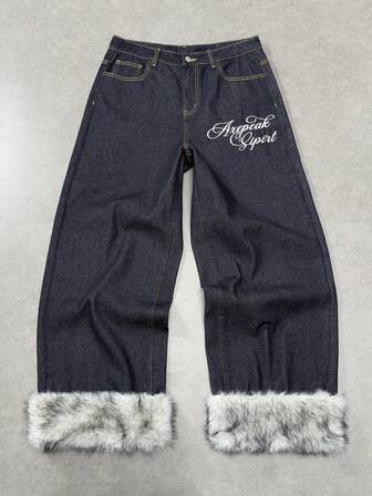 Street Life Herren Loose Fit Jeans mit gedrucktem Fleece-Saum im Streetstyle