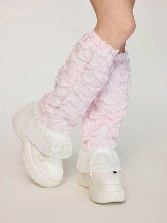 1 Paio di Scaldamuscoli in Stile Lolita Y2K con Patch in Pizzo, Design Alla Moda e Minimalista, Adatti per Scuola, Anime, Abbigliamento Casual