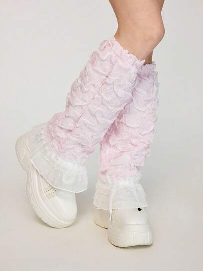 1 par de calentadores de piernas con estilo Lolita Y2K de encaje y parches, diseño elegante y minimalista, adecuado para la escuela, el anime y el uso casual