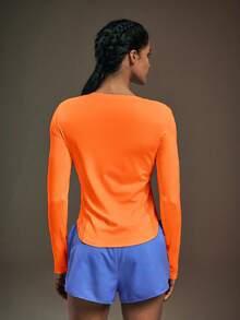 Powerista Women's Solid Color Round Neck Long Sleeve Casual Fitness Workout T-Shirt