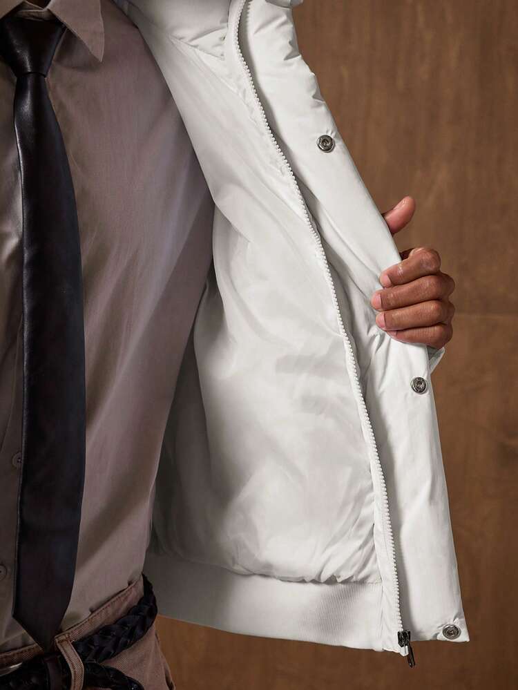 Men's Solid Color Zip-Up Casual Winter Jacket Puffy Jacket Men Outerwear Men Sumwon Jacket Men's Winter Clothes Bubble Coat Men