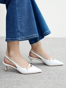 CUCCOO BIZCHIC Giày cao gót mũi nhọn thời trang đa năng cho nữ thiết kế khóa cài hàng ngày - trắng - Xem 5