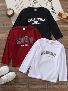 3件装字母印花圆领长袖T恤，图案意义深刻且趣味十足，面料柔软舒适，适合日常穿着、上学、运动、居家穿着。 - 彩色 - 查看 1