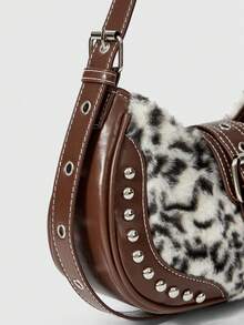 ROMWE Grunge Punk Women's Fashionable Vintage Leopard Print Patchwork Shoulder Bag - Brown - View 6