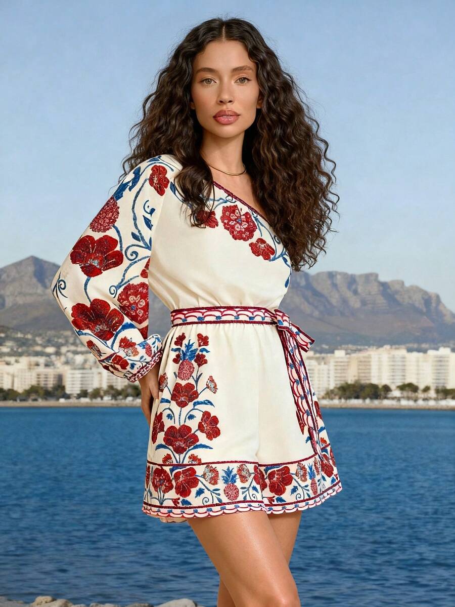 CAJUNI 女式碎花肩带休闲连体裤 - 彩色 - 查看 1