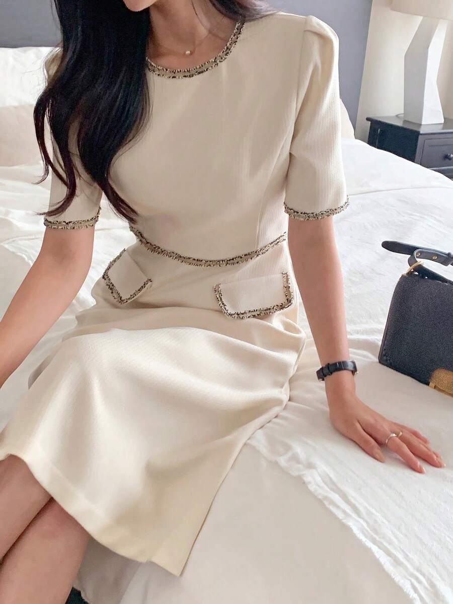 DAZY 女士圆领收腰中长连衣裙，优雅通勤之选