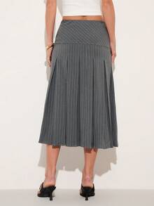 COSMINA 女士优雅百褶条纹半身裙，适合通勤、办公和日常穿着 - 灰色 - 查看 2