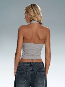 Flirla 优雅高街风露背圆点装饰无袖女式上衣，浅蓝色，春夏款 - 淺灰色 - 查看 2