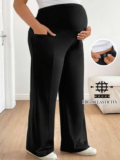 SHEIN Plus-Size Maternity Pants With Elastic Waistband And Pockets, Offering Comfort And Support For The Pregnant Belly. An Ideal Choice For Casual Summer Wear. Maternity Pants, Maternity Wear. Pregnant Outfits Clothing For Pregnant Woman Maternity Clothes Pregnancy Pants