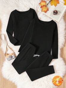 SHEIN Genkimix Kids 4 pièces/set Sous-vêtements thermiques noirs à manches longues et pantalons longs pour jeunes garçons, automne/hiver