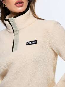 Eassivo Eassivo Casual High Collar Raglan Sleeve Warm Half-Zip Sweatshirt - Apricot - View 4